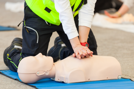 student practicing CPR