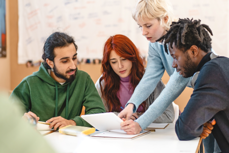 Students reviewing an exam